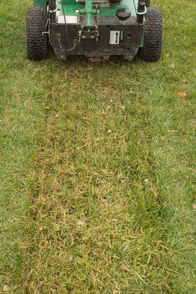 a machine aerating a lawn
