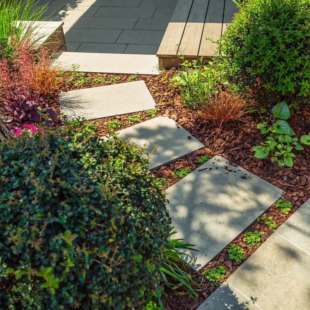 mulch in a landscaped walkway