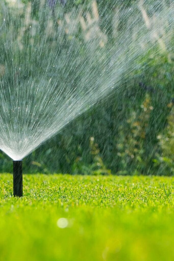 a sprinkler watering a lawn